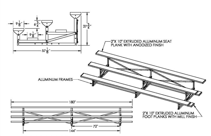 3-Row Aluminum Outdoor Bleachers