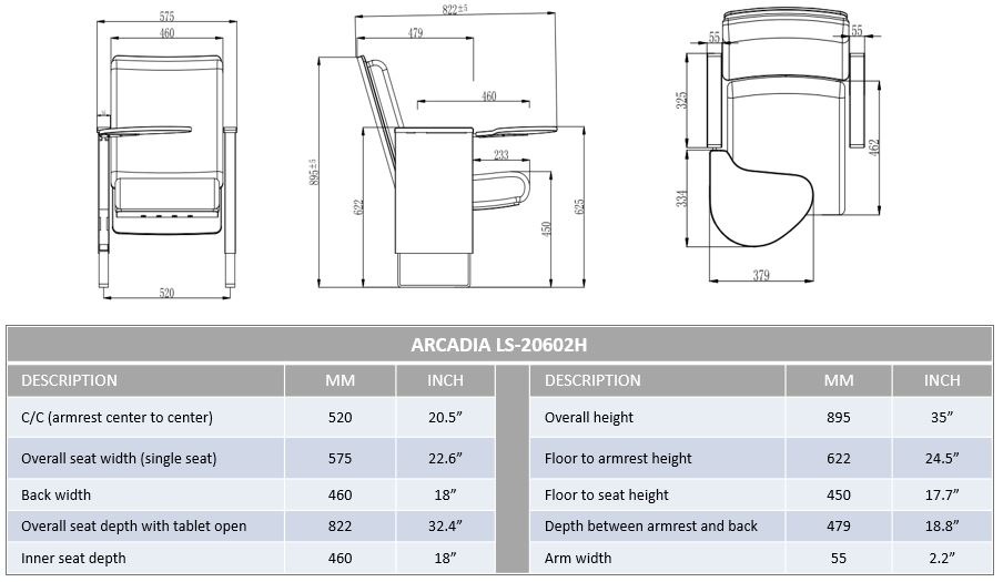 Arcadia for auditorium seating and theater seat