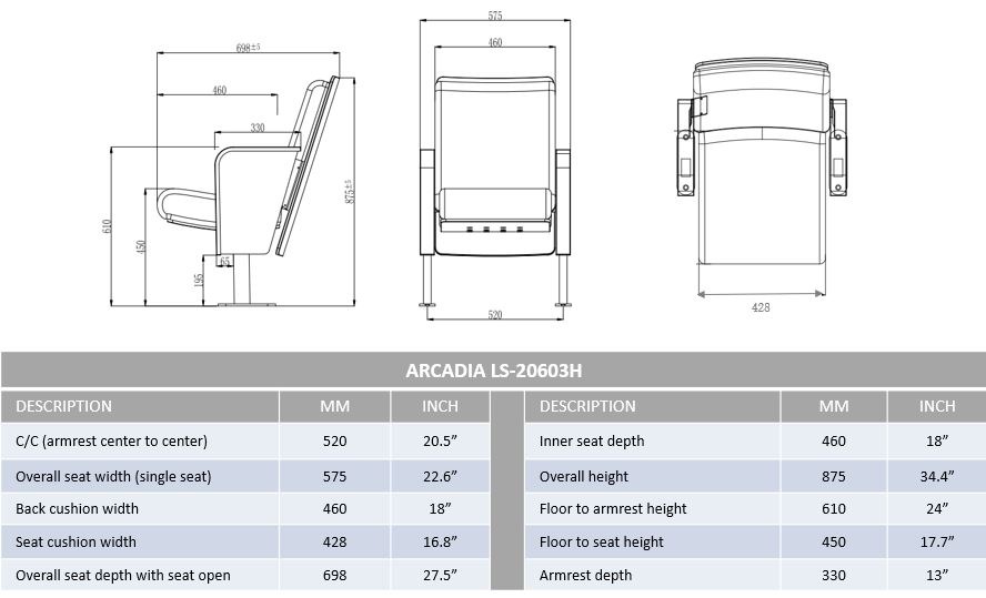 Arcadia for auditorium seating and theater seat