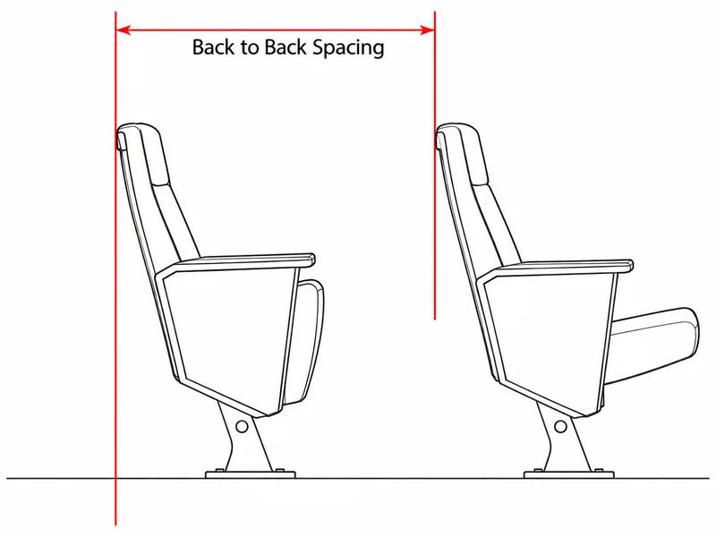 Side-view diagram of back to back spacing between auditorium seat rows