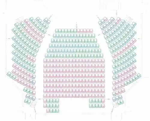 Auditorium seating layout plan with curved rows and multiple aisles