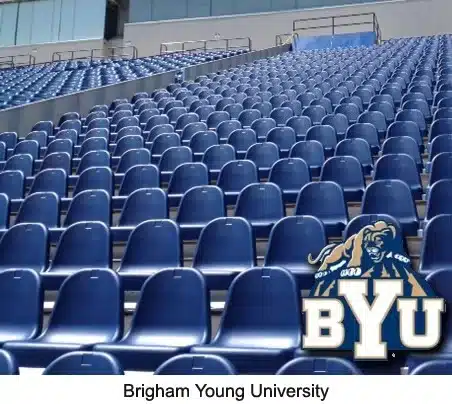 Rows of individual blue molded stadium seats at Brigham Young University