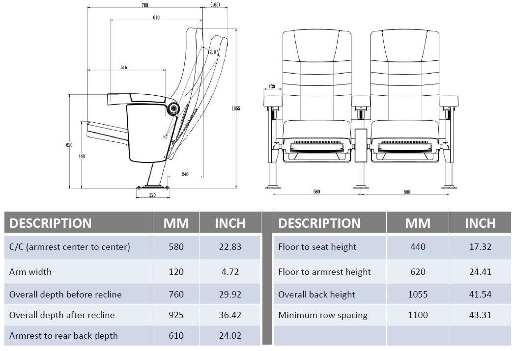 Madelyn cinema seating has a quickship program and is also used for home movie seats