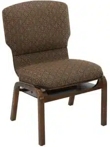 Meridian wood-frame church chair with brown upholstered seat and back Meridian wood-frame church chair with brown upholstered seat and back