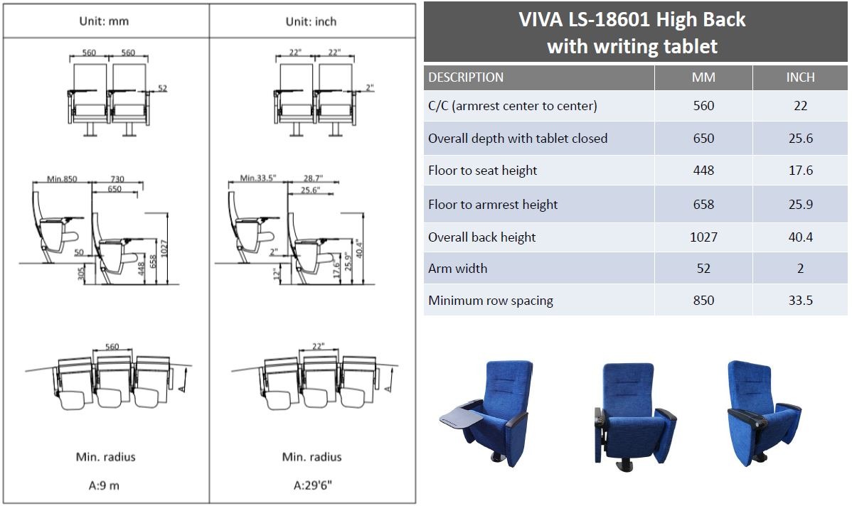 Viva theater seating is designed for tight back to back spacing in an auditorium venue