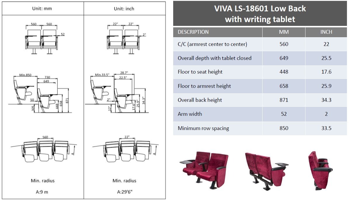 Viva theater seating is designed for tight back to back spacing in an auditorium venue
