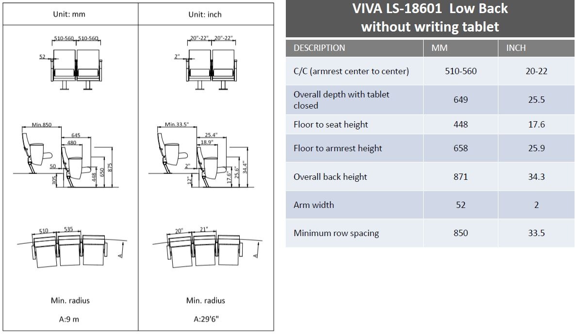 Viva theater seating is designed for tight back to back spacing in an auditorium venue